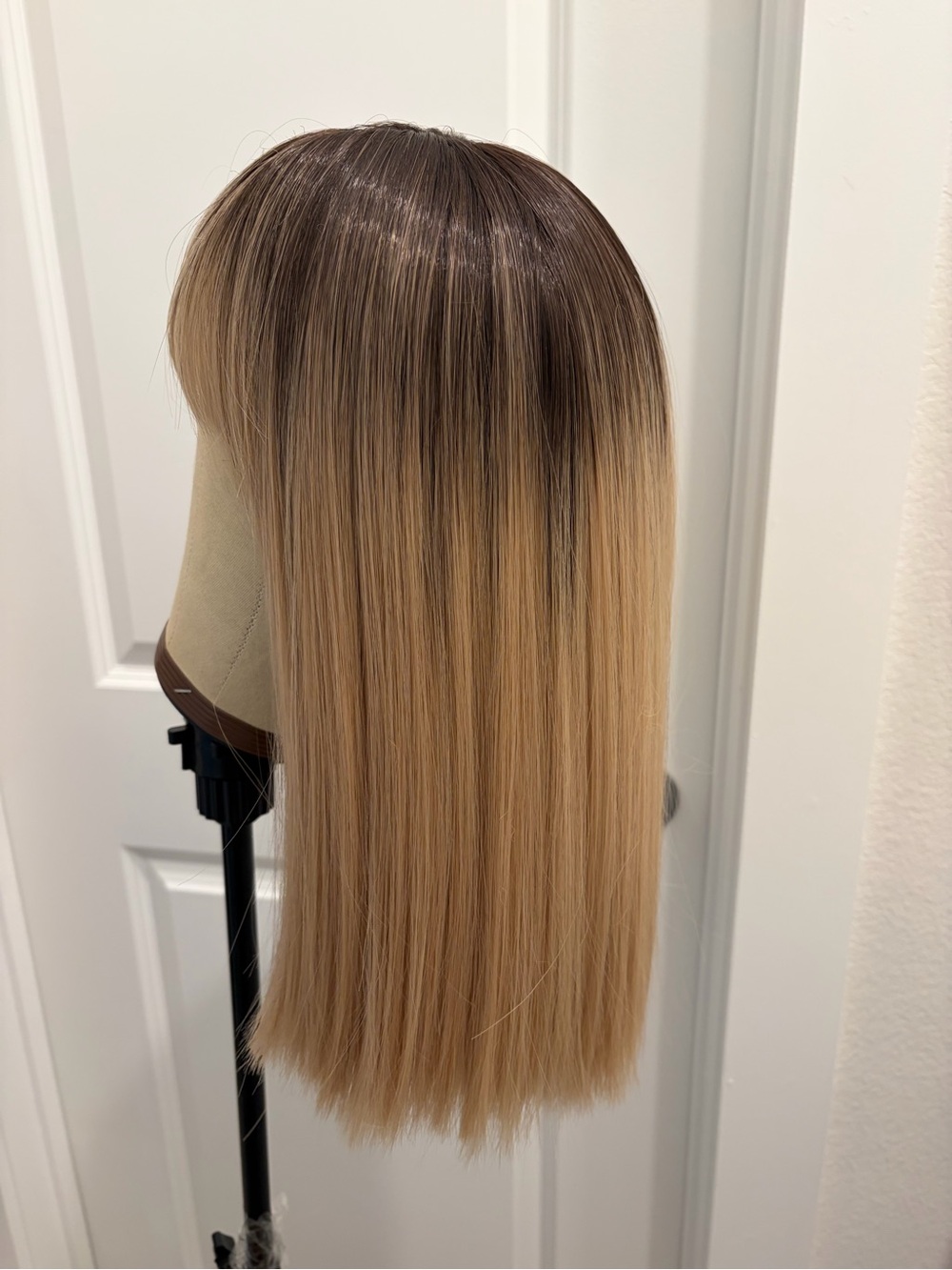 Ombre Straight Wig - Brown to Blonde with bangs